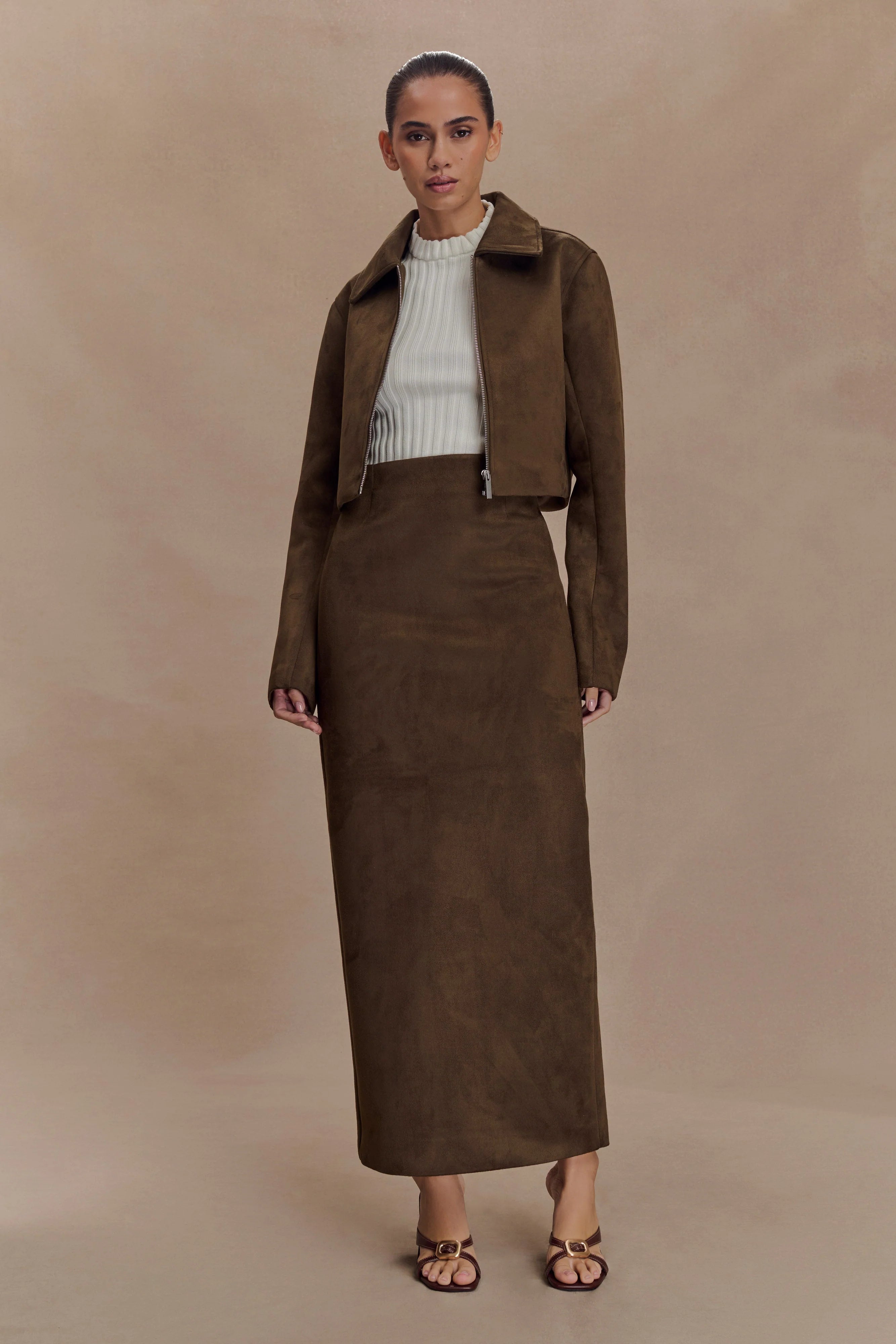 Hayes Faux Suede Collared Jacket Chocolate