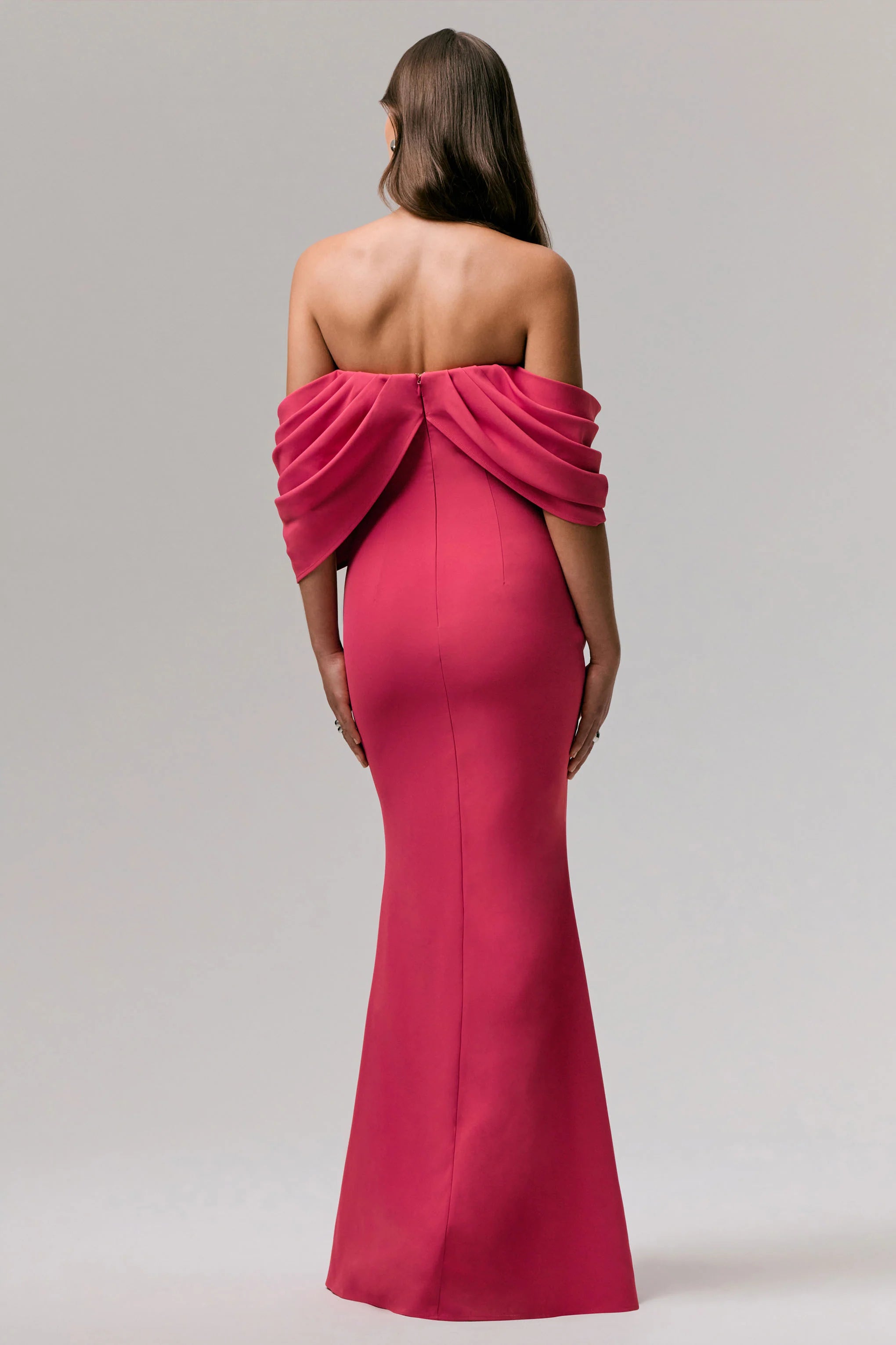 Serene Hot Pink Draped Bardot Maxi Dress