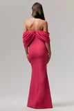 Serene Hot Pink Draped Bardot Maxi Dress