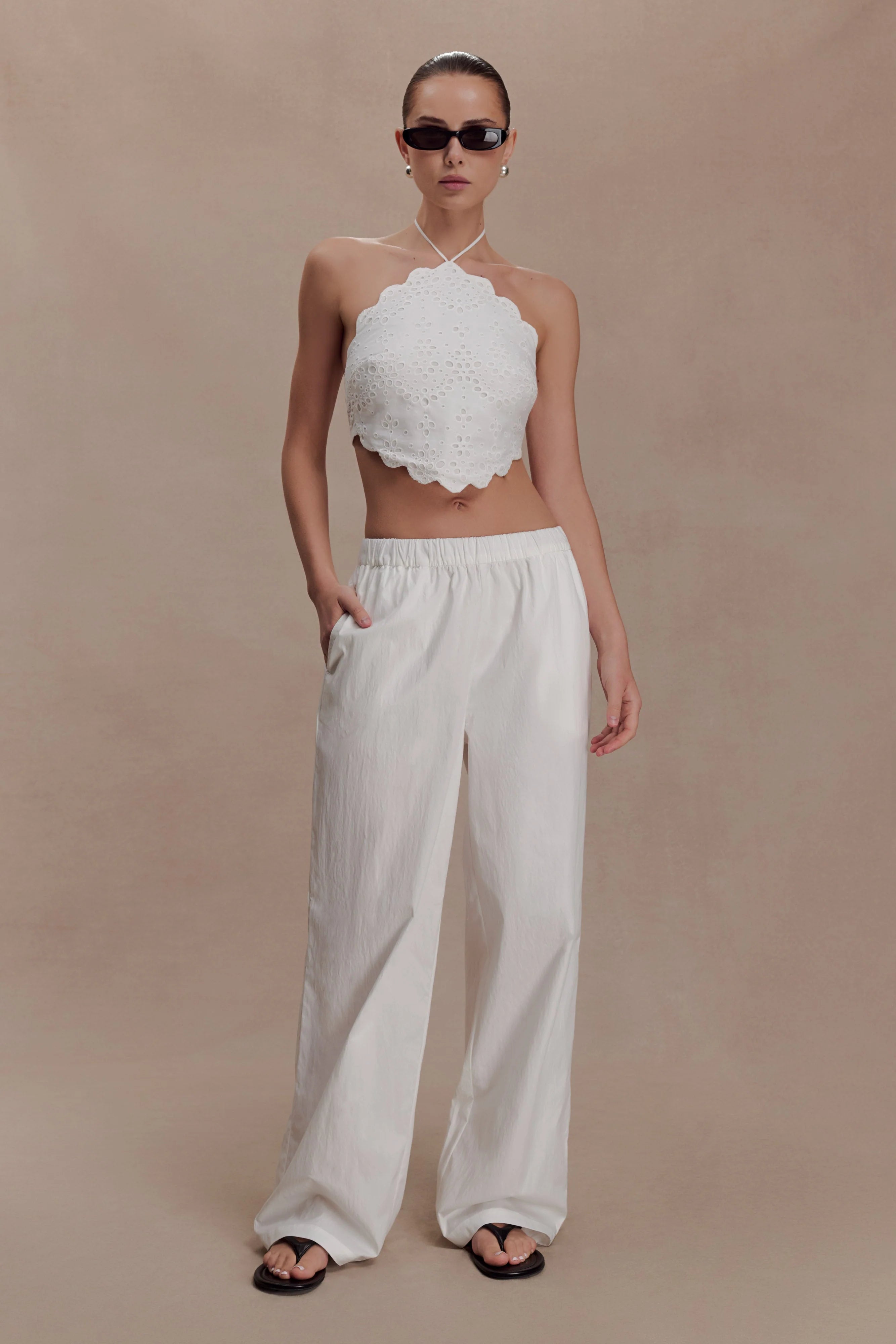 Kensley Broderie Halter Top White