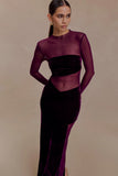 Davina Velvet And Mesh Maxi Dress Purple