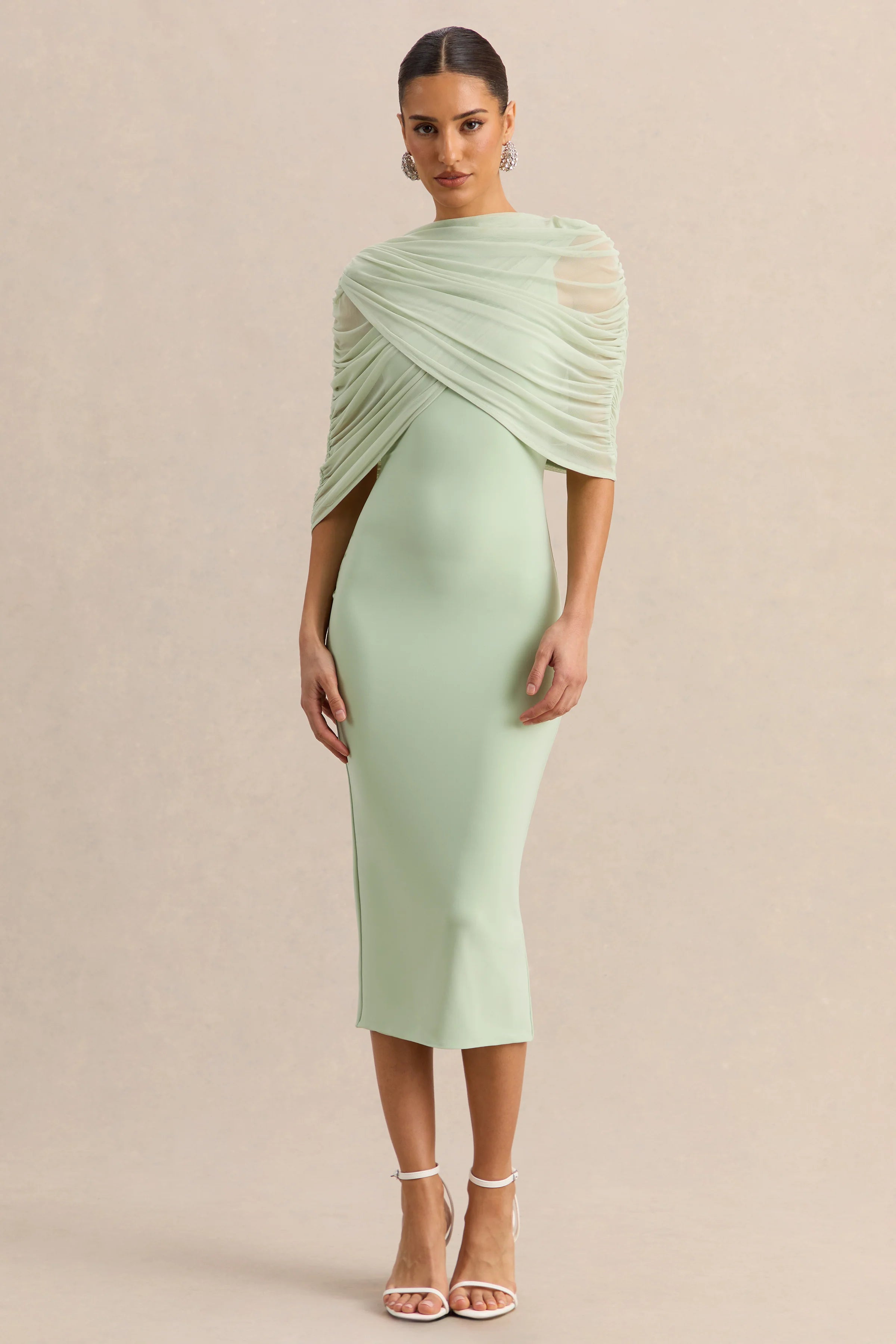 Mirana Mint High Neck Midi Dress