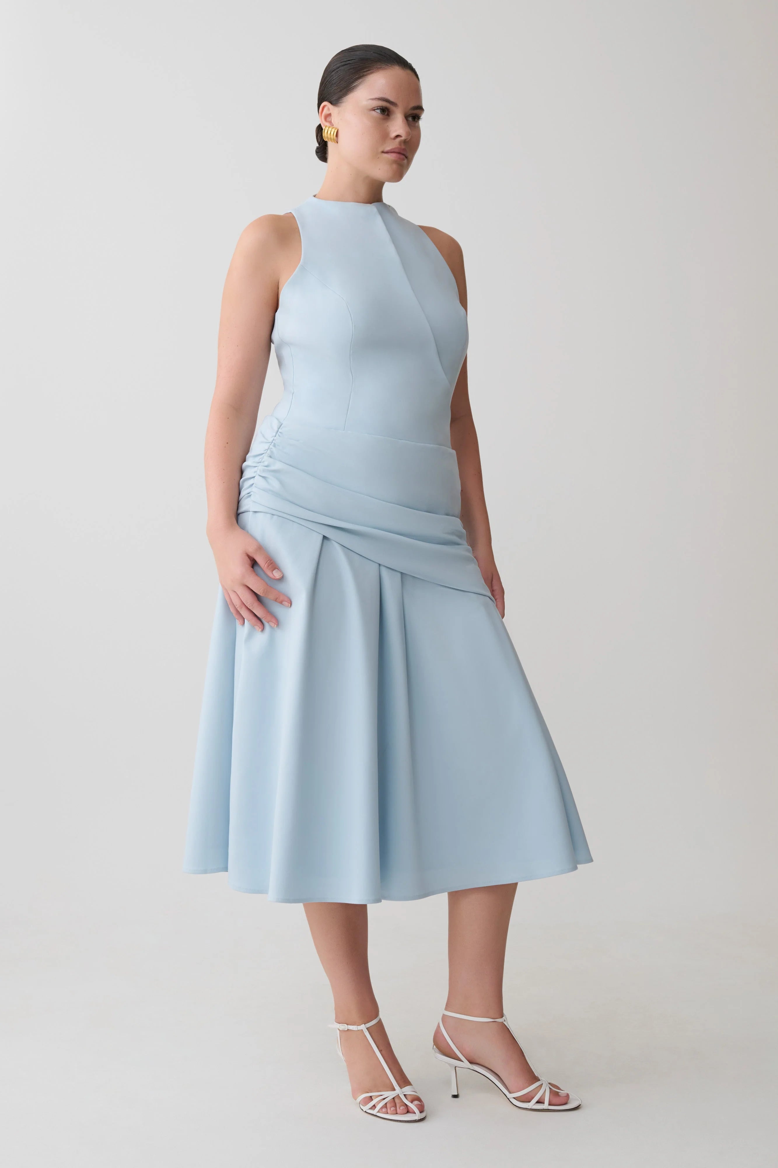 Emily Wrapped Waist Midi Dress Sky Blue