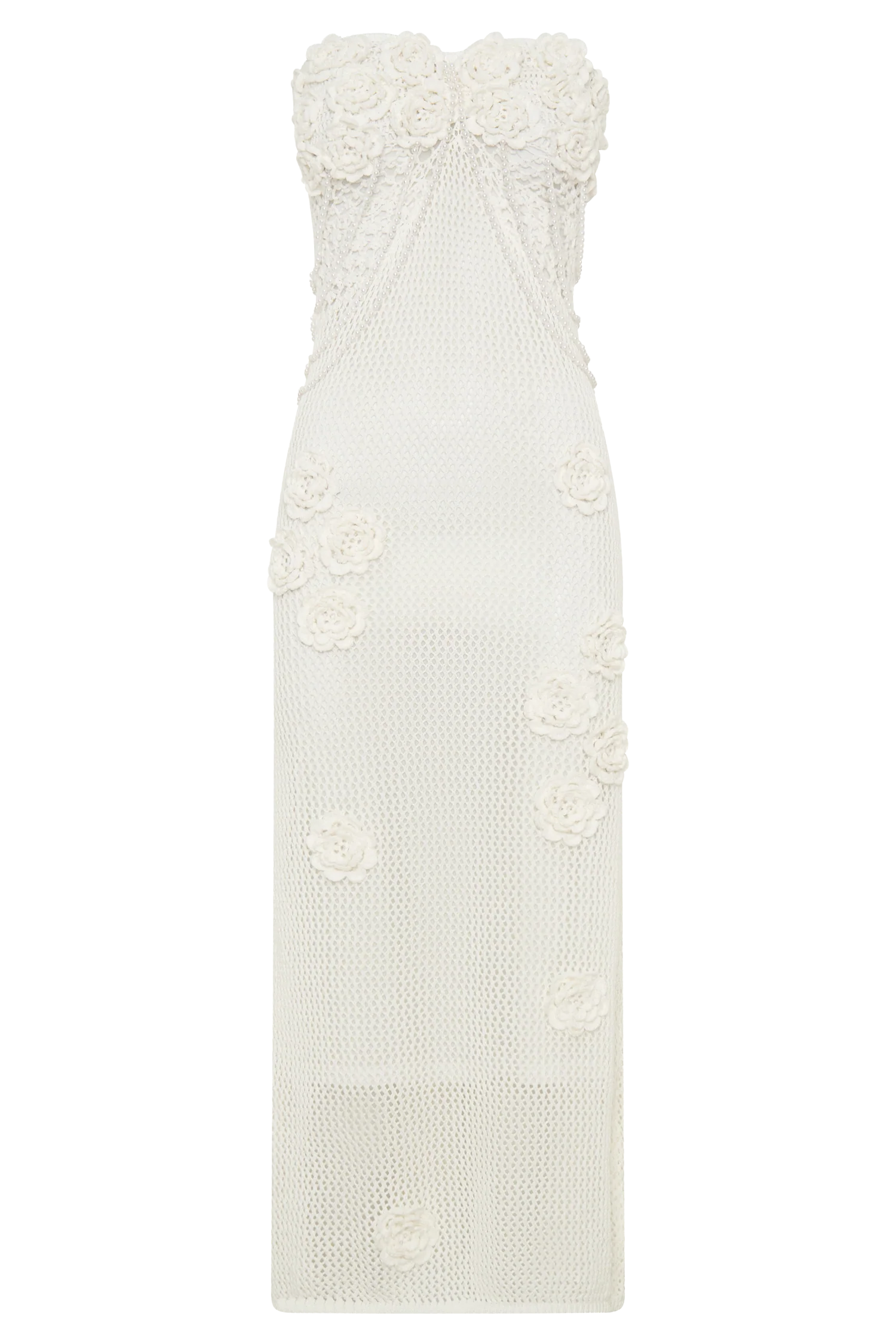 Samantha Crochet Midi Dress With Flowers Ivory