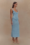 Teagan Floral Hand Crochet Midi Dress Blue
