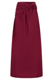Scottie Gathered Linen Knot Maxi Skirt Wine