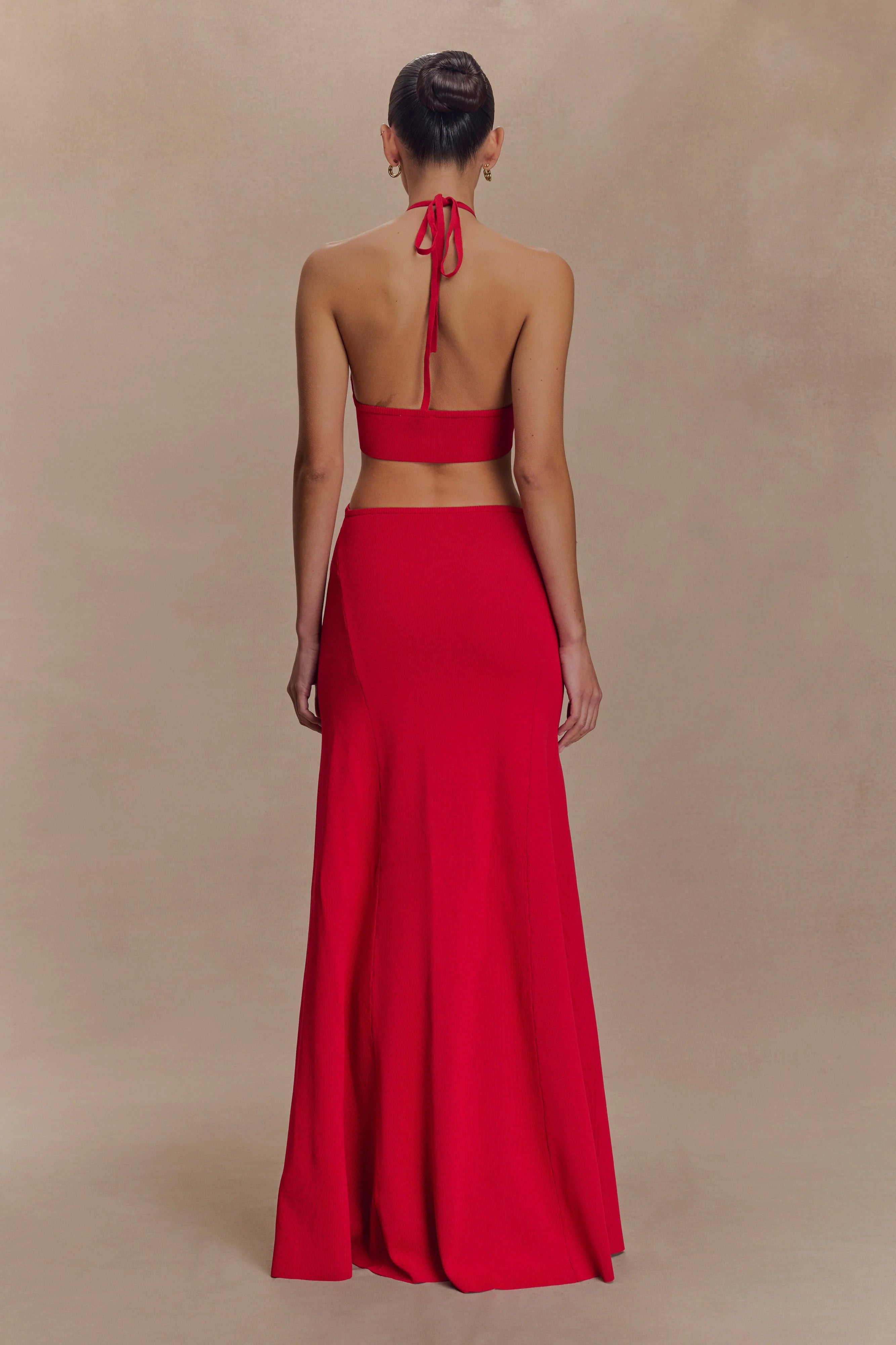 Marlowe Halter Knit Maxi Dress Red