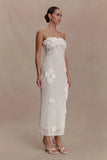 Samantha Crochet Midi Dress With Flowers Ivory