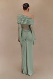 Kaitlin One Shoulder Slinky And Mesh Maxi Dress Basil