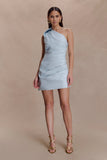 Helena One Shoulder Linen Mini Dress Powder Blue
