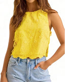 Women Eyelet Embroidered Tank Top Sleeveless Side Tie Summer Going Out Crop Top