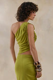 Bella Green Asymmetric Top With Ruched Detail