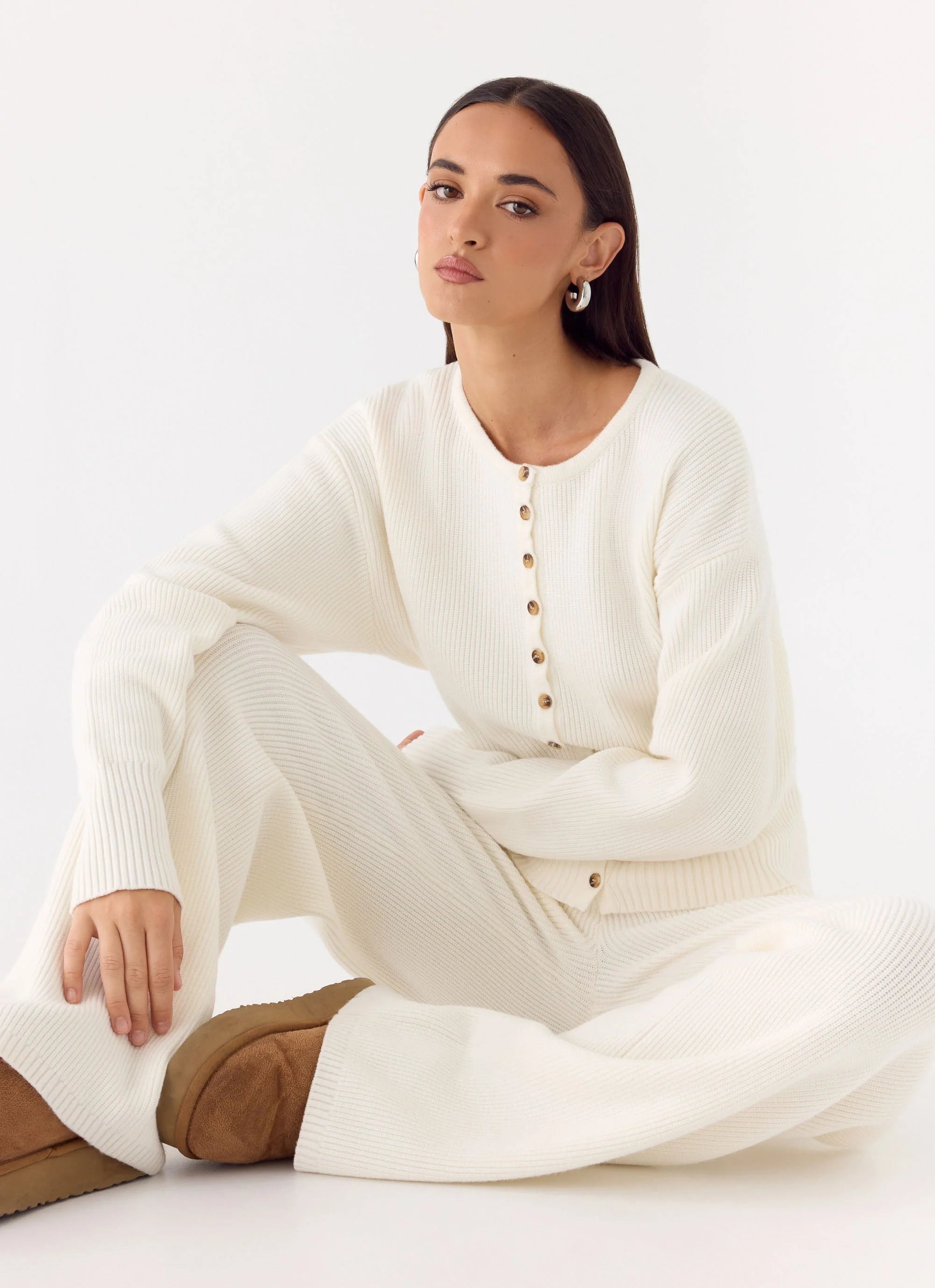 Harrison Cinched Knit Cardigan Ivory