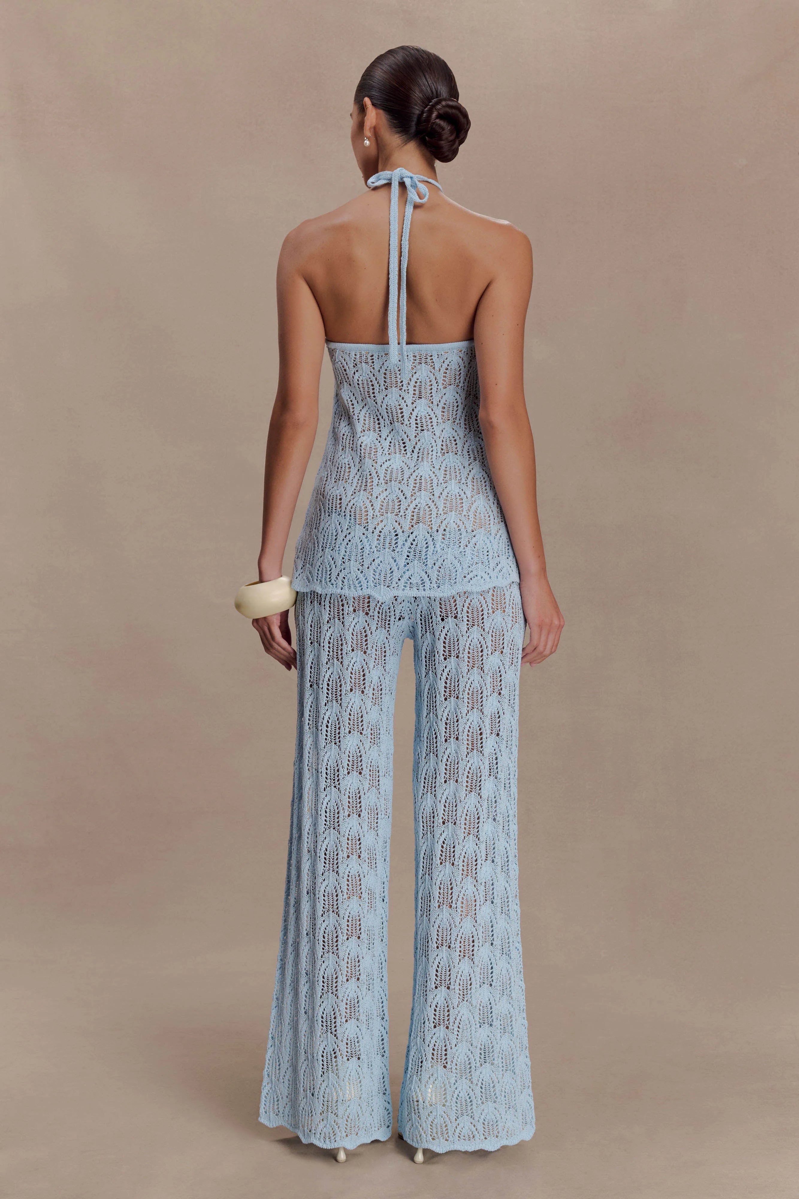 Corey Crochet Halter Neck Top Light Blue