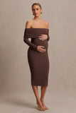 Elspeth Brown Bardot Neck Maternity Midi Dress