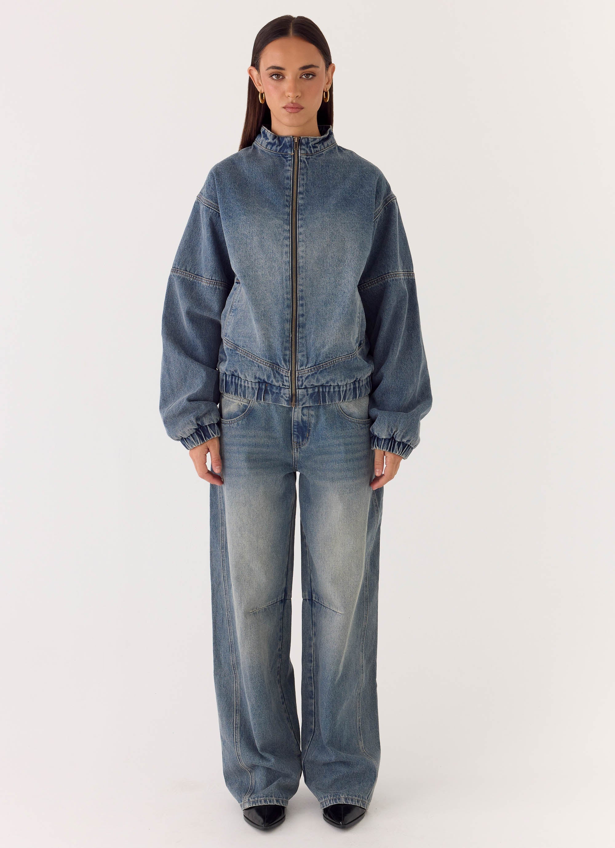 Waylon Denim Bomber Jacket Mid Wash Blue