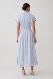 Aysha Buttoned Linen Midi Dress Cornflower Blue