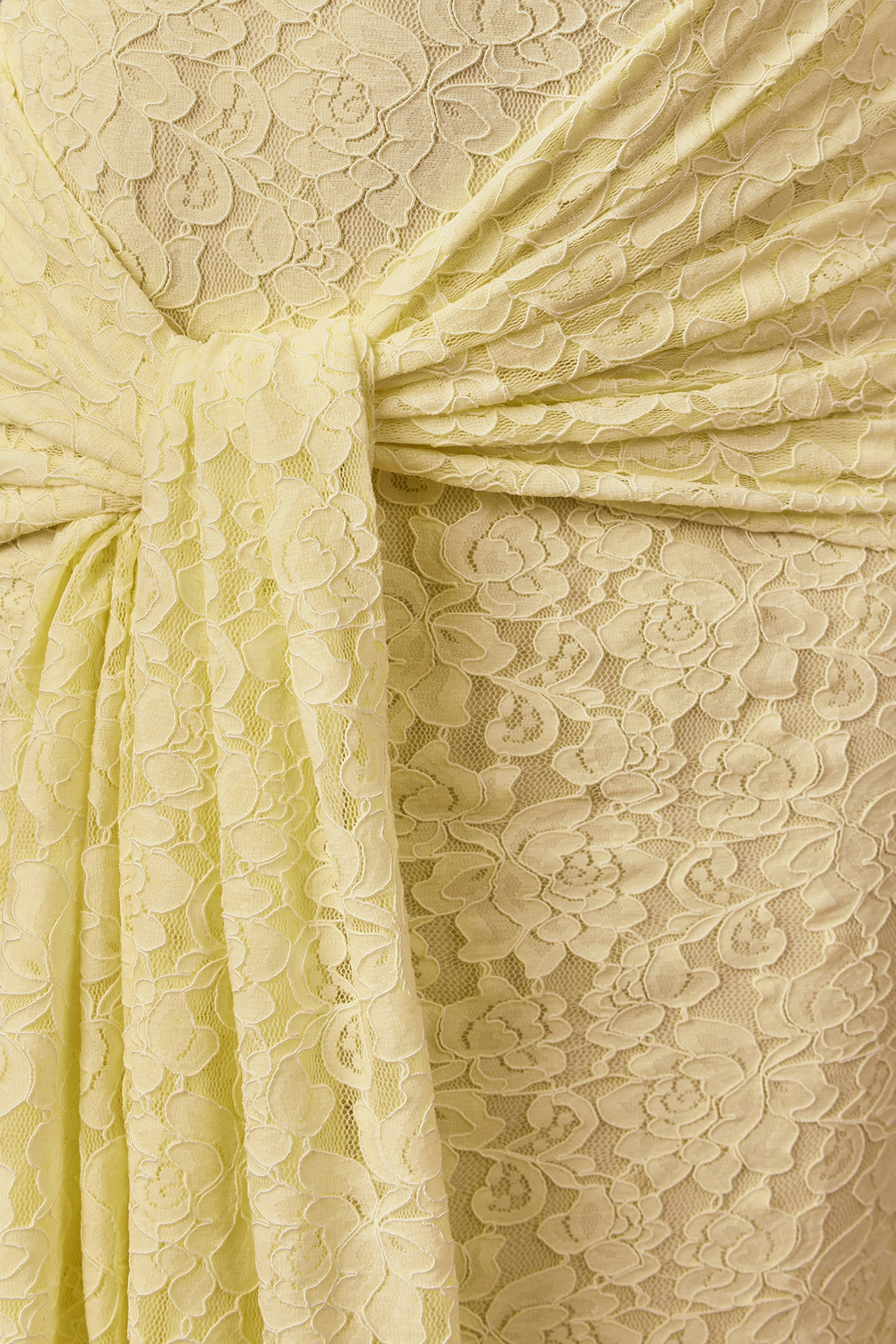 Evangela Lemon Lace Crew Neck Maxi Dress With Wrap Detail
