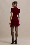 Margot Burgundy High Neck Velvet Mini Dress With Embellished Detail