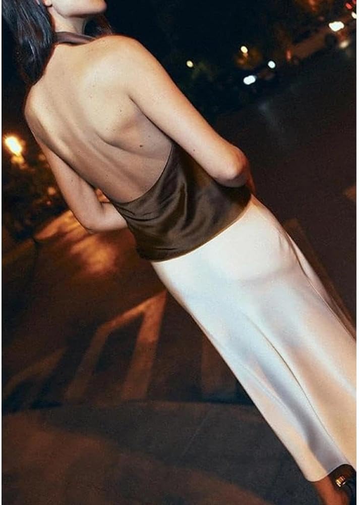Women Halter Top Cowl Neck Backless Satin Silk Tank Tops Elegant Going Out Clubwear