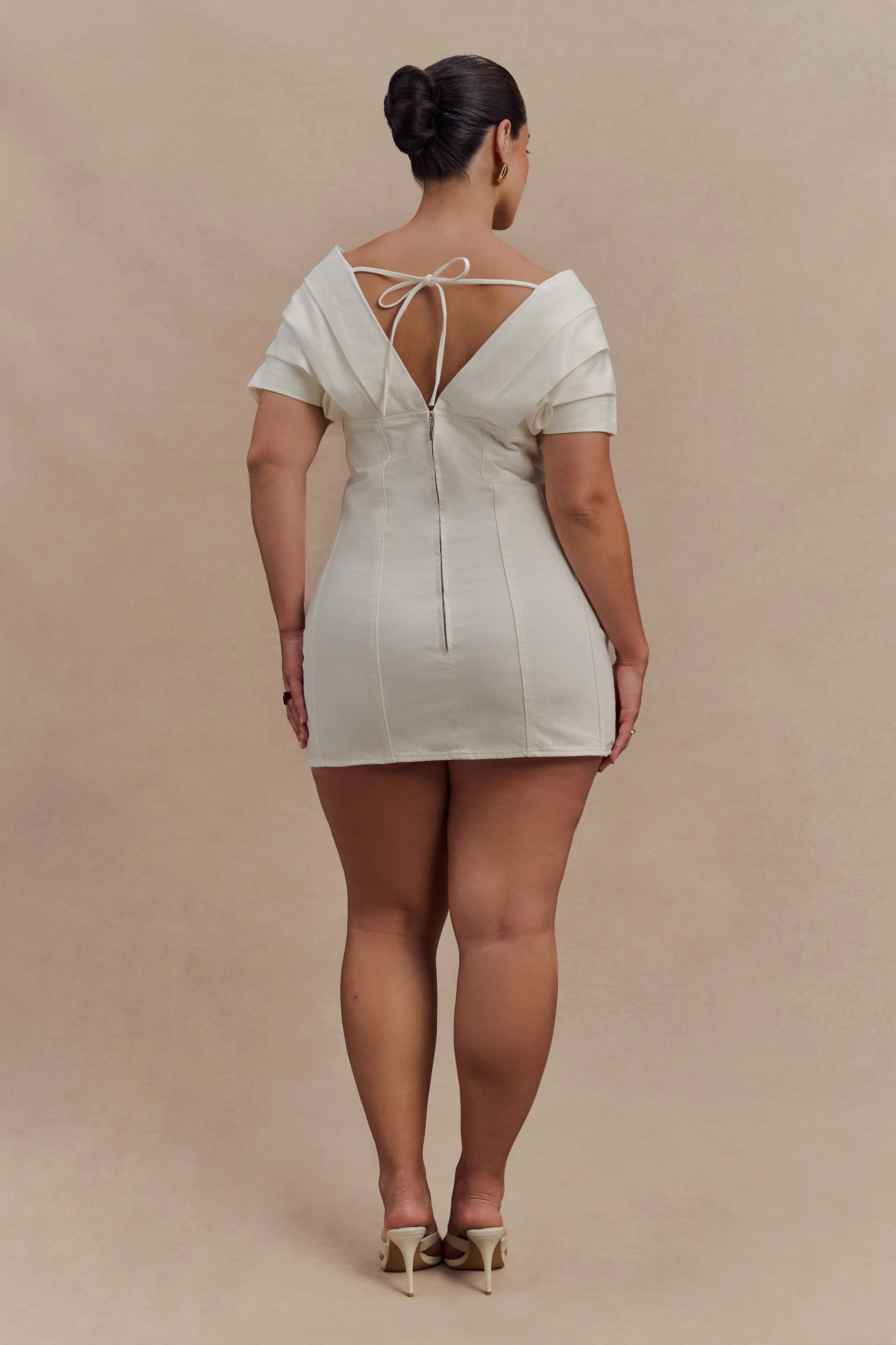 Pascale Off Shoulder Denim Mini Dress White