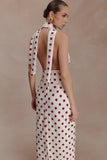 Nadine Halter Chiffon Maxi Dress Ivory Merlot Polka Dot