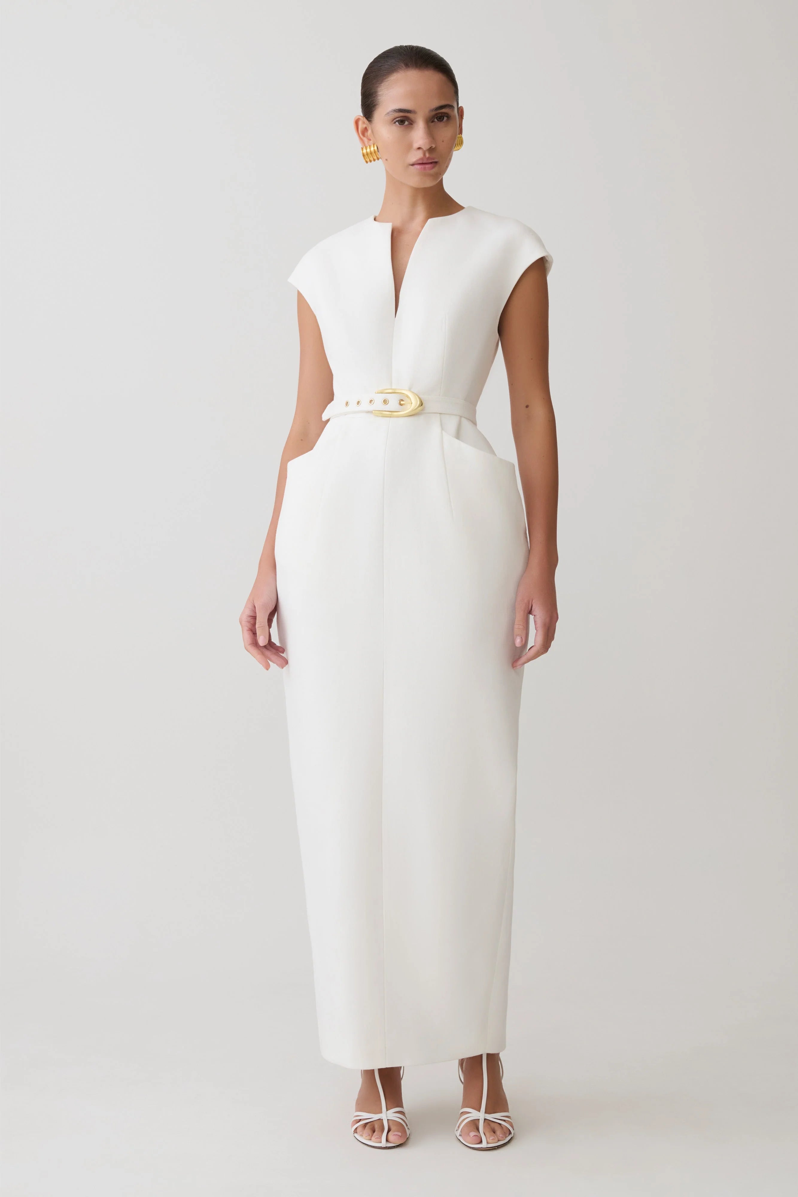 Livia V Neck Linen Maxi Dress White