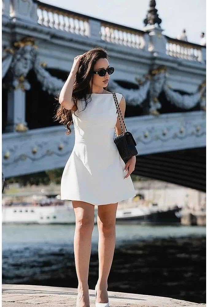 Women Sexy Backless Mini Dress Sleeveless Open Back A Line Formal College Graduation Dress