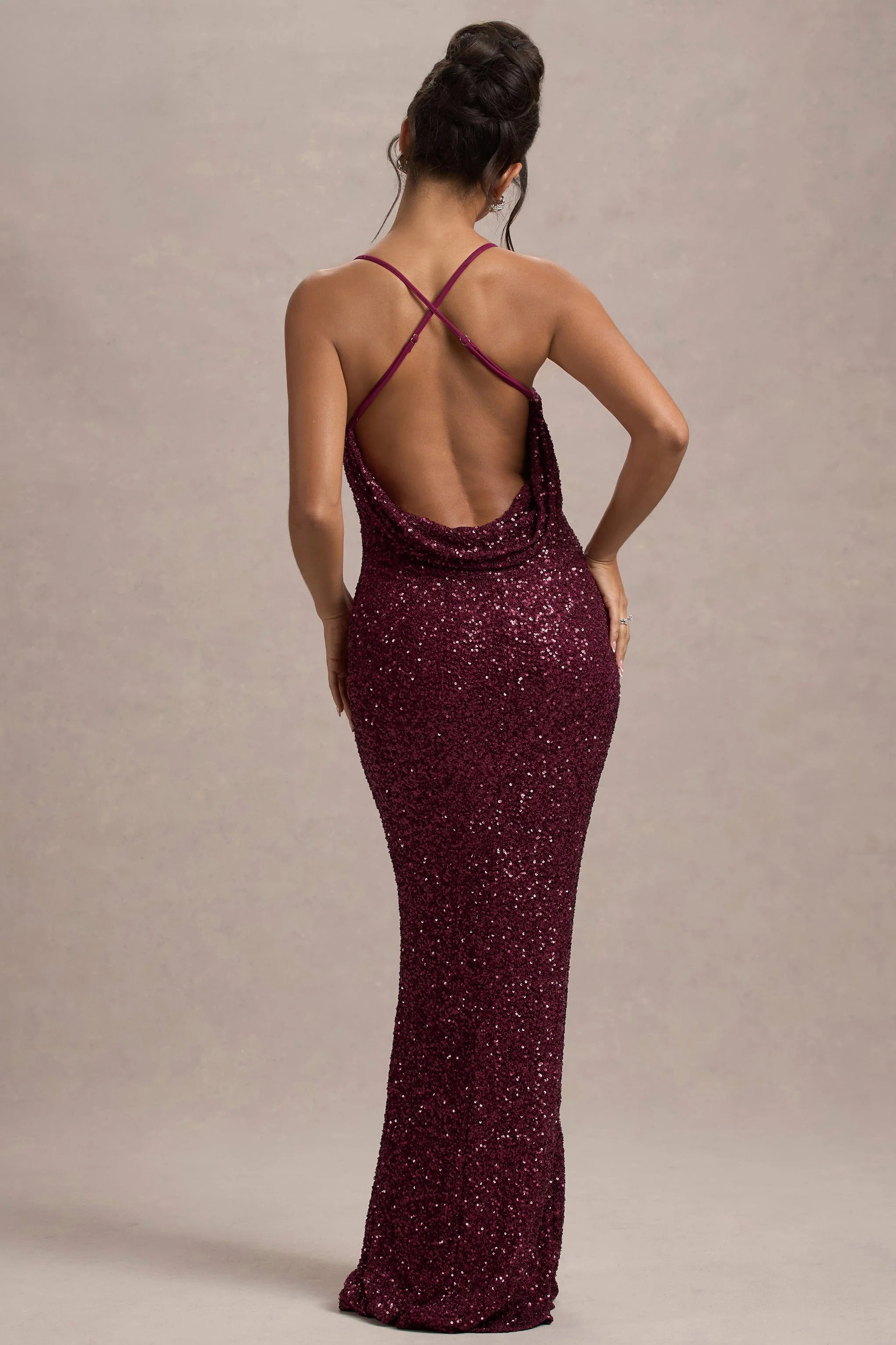 Cosmic Berry Sequin Square Neck Strappy Maxi Dress