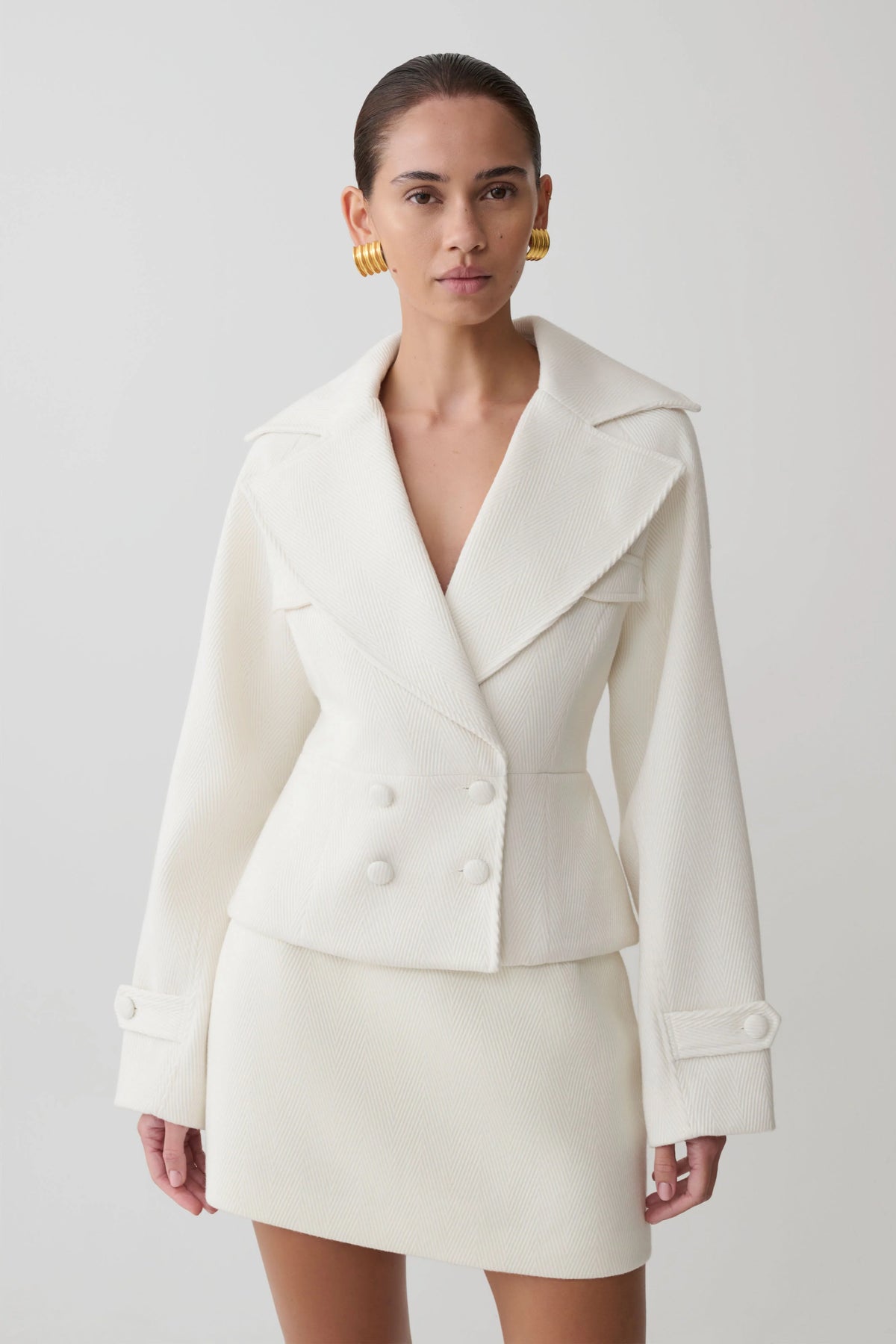 Elara Cropped Collared Jacket Ivory