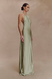 Bella Satin Halter Maxi Dress Sage