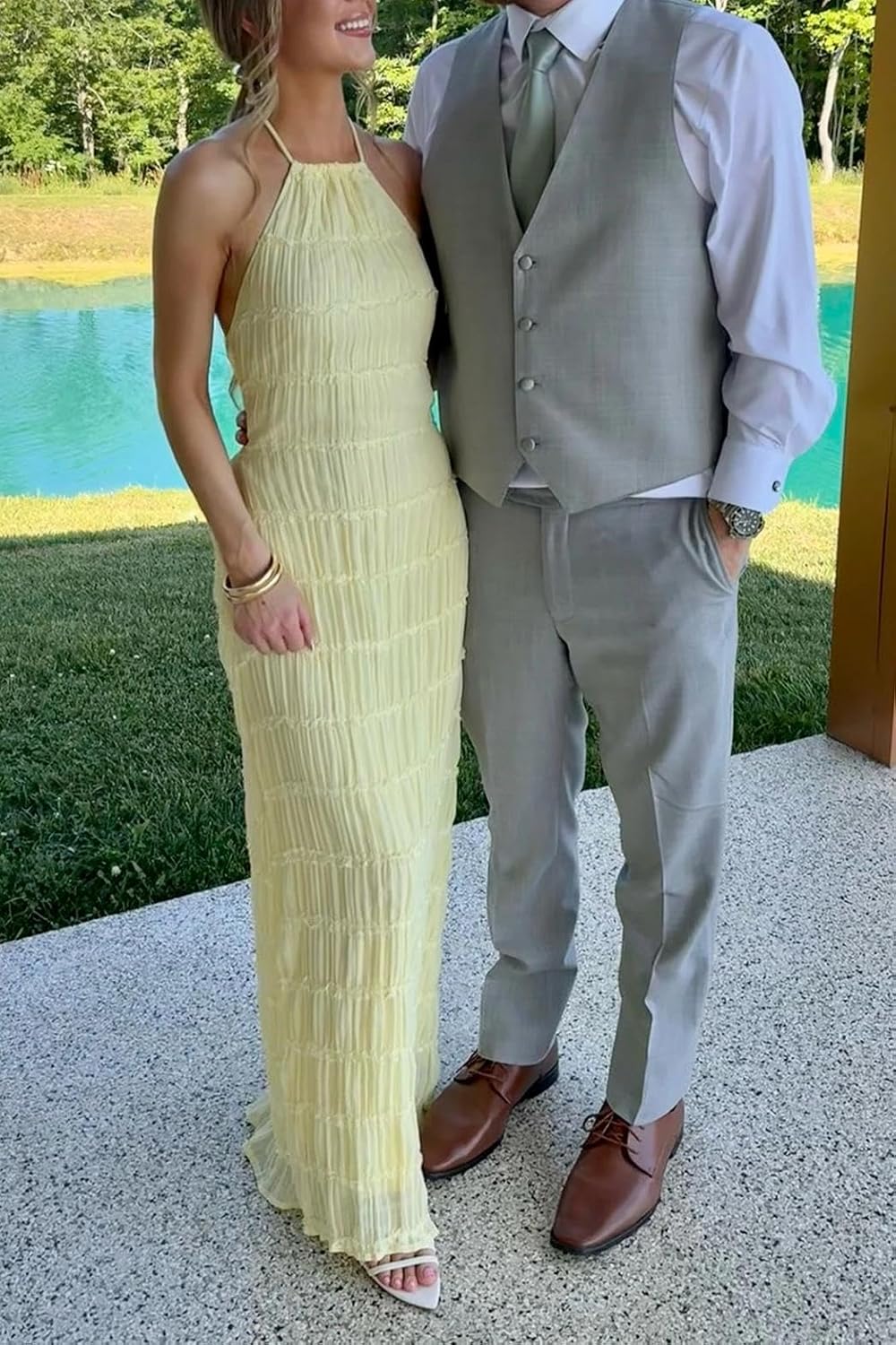 Women Backless Dress Sleeveless Textured Halter Open Back Maxi Dresses Vacation Wedding Guest