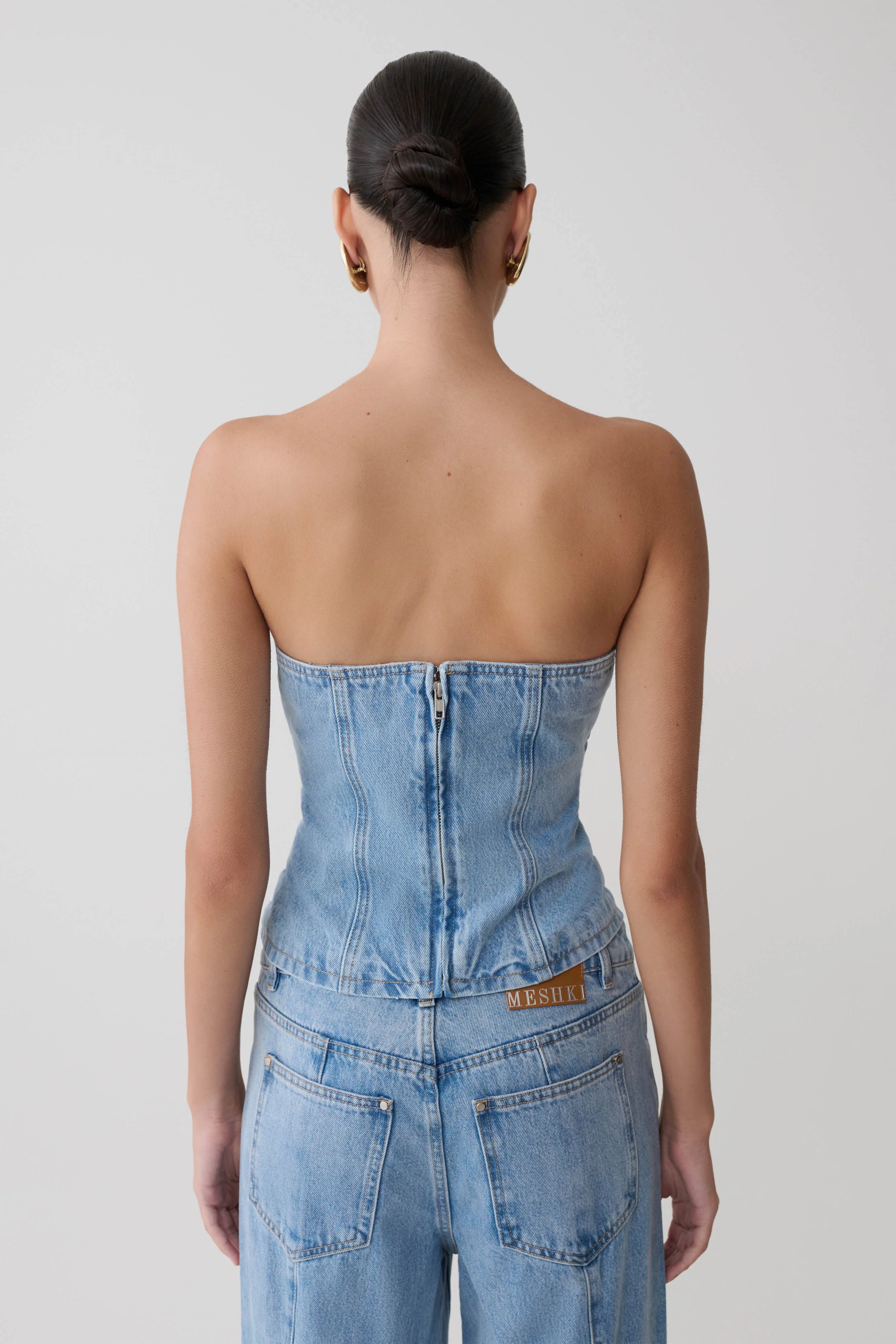 Tommy Strapless Denim Top With Buckle Classic Blue