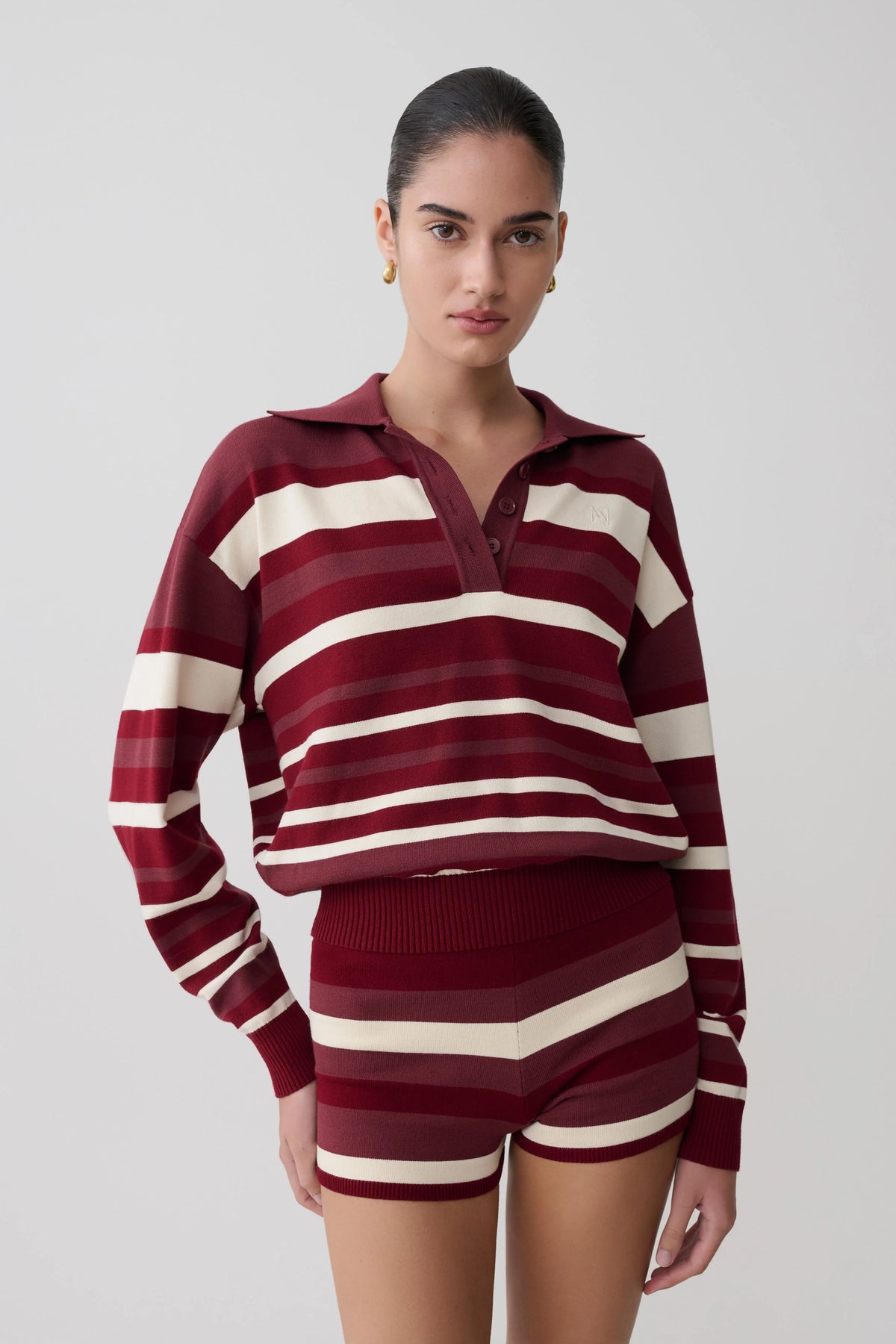Philly Stripe Long Sleeve Knit Jumper Burgundy Cream