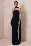Massima Navy Lace Bandeau Maxi Dress With Scarf Detail