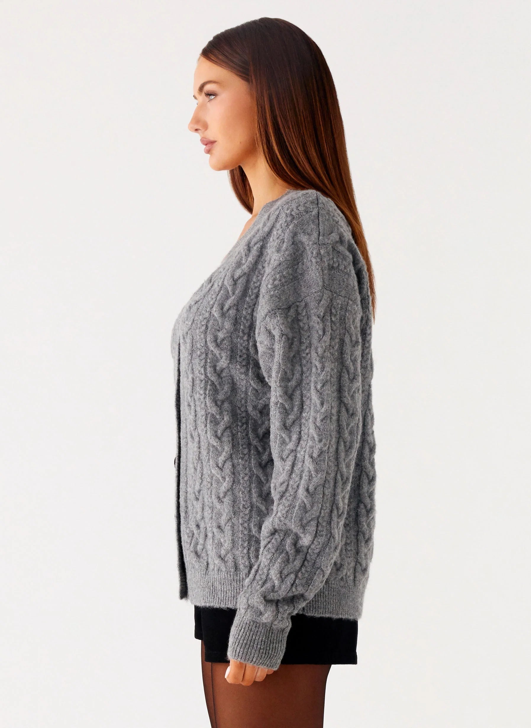 Frawley Cable Knit Cardigan Grey