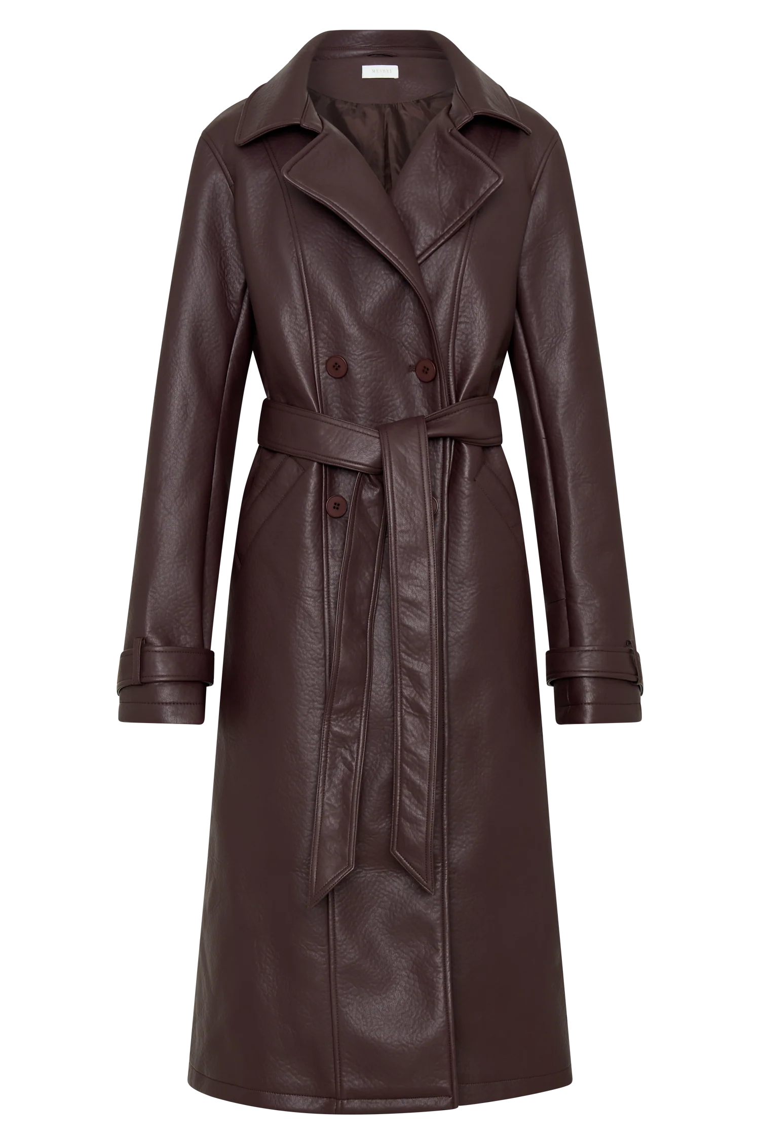Tarah Faux Leather Trench Coat Cacao Brown
