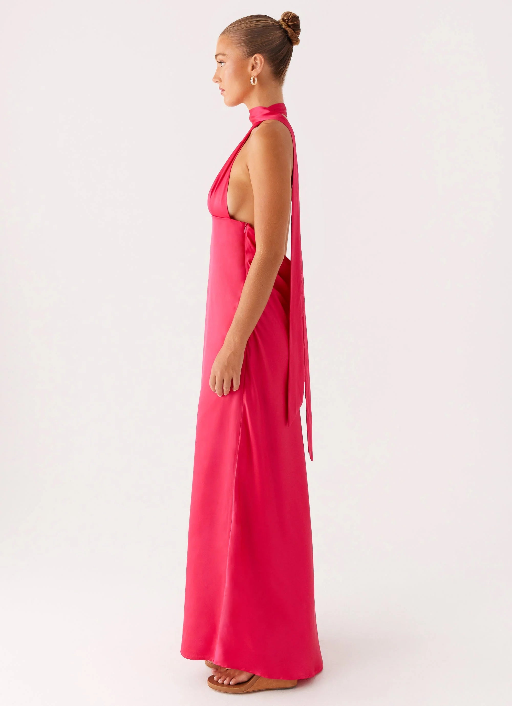 Alicia Satin Halter Maxi Dress Fuchsia