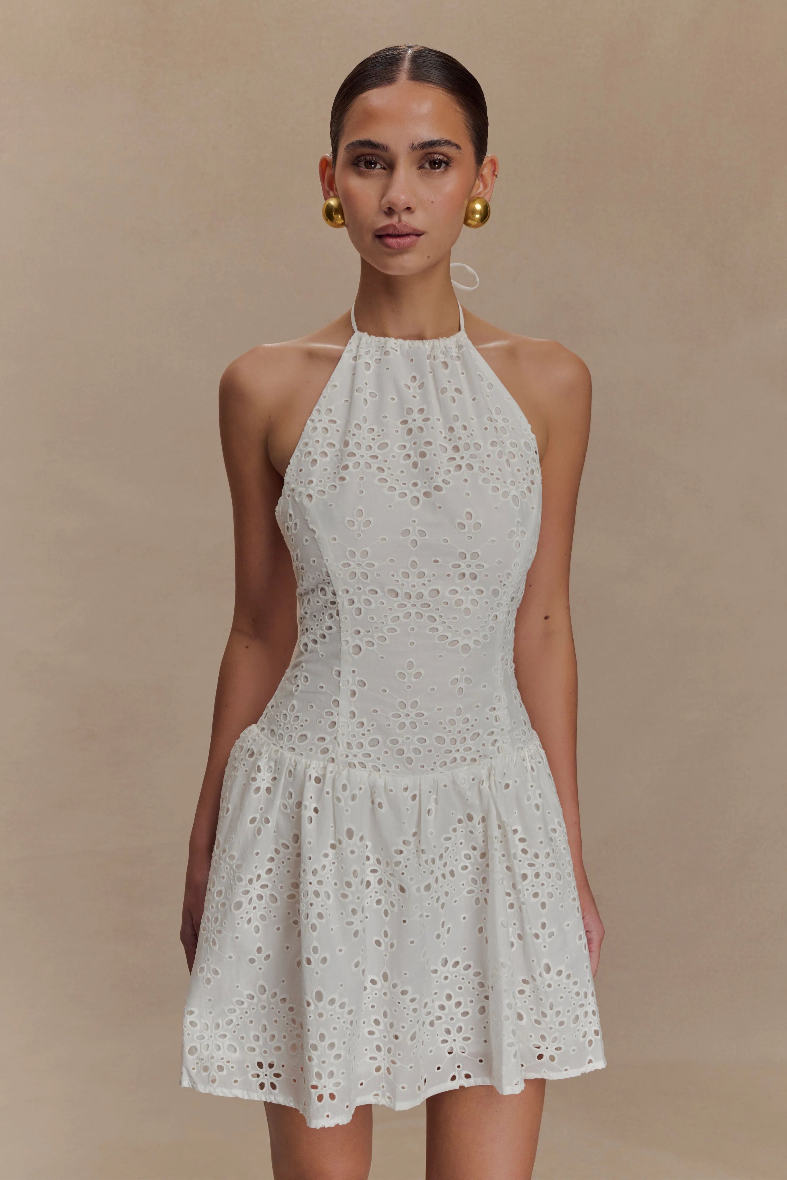 Carlina Broderie Mini Dress White