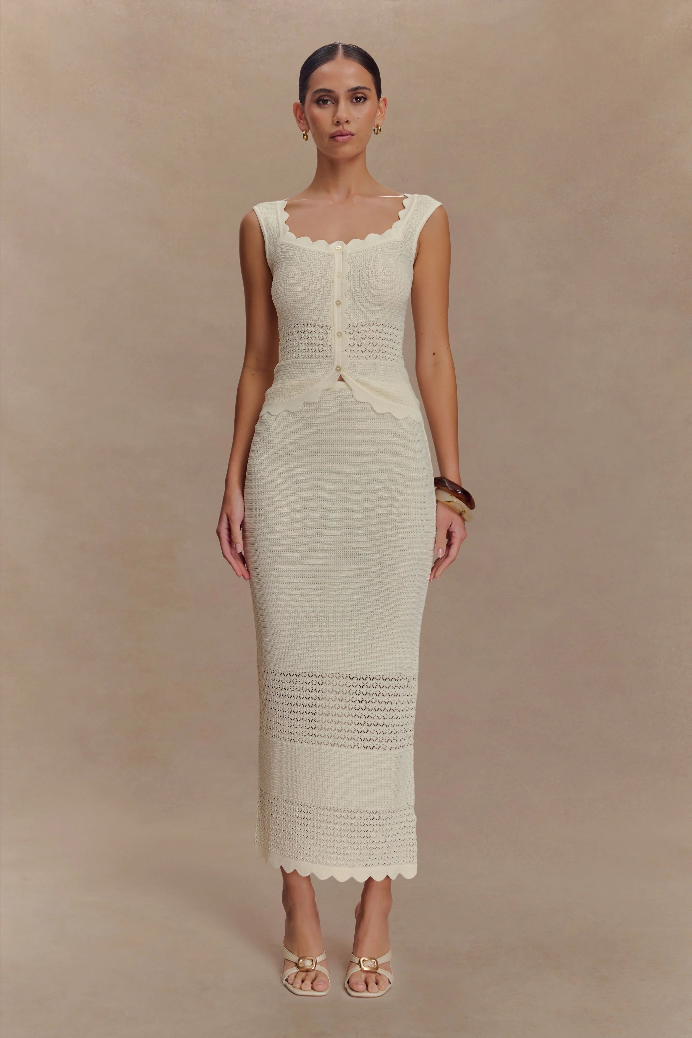 Madeline Scallop Knit Midi Skirt Ivory