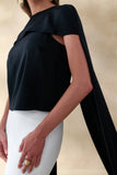 Aetheria Black Satin High Neck Top With Cape