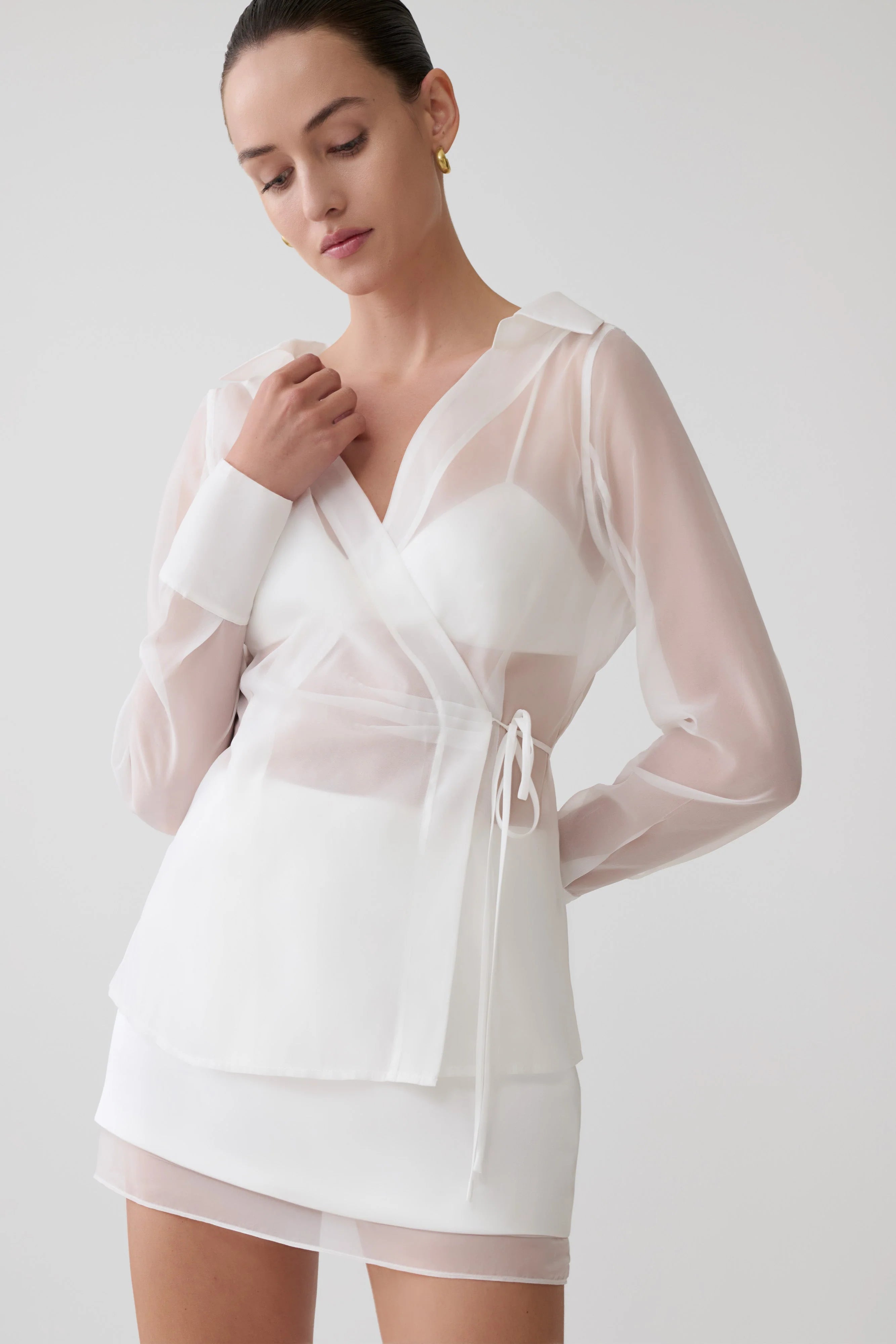 Frankie Organza Cross Over Shirt White