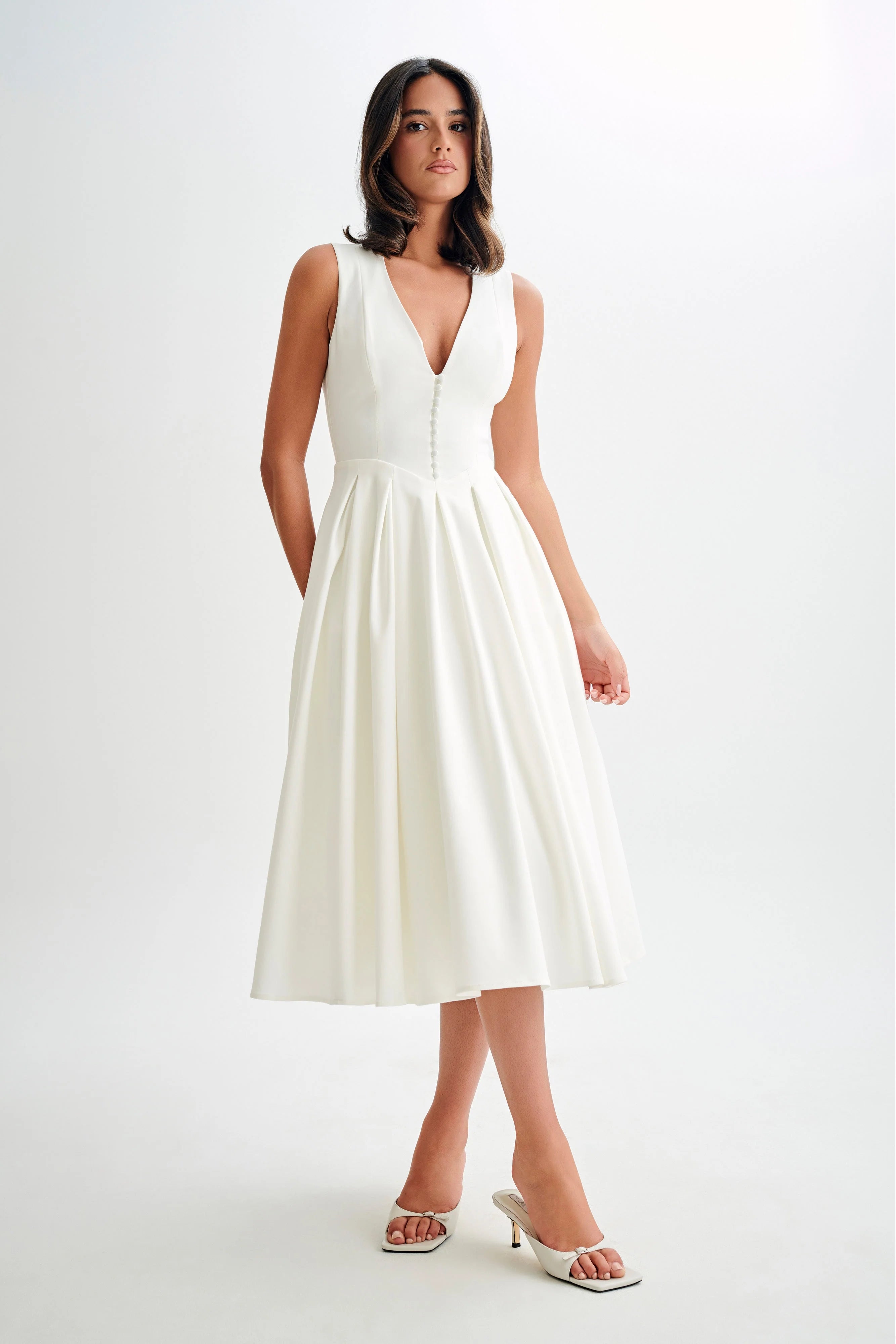 Keely Cotton Sleeveless Midi Dress White