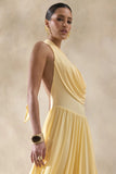 Veyra Lemon Plunge Cowl Neck Midi Dress