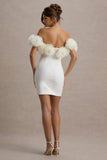 Von White Bardot Mini Dress With Ruffle Trim