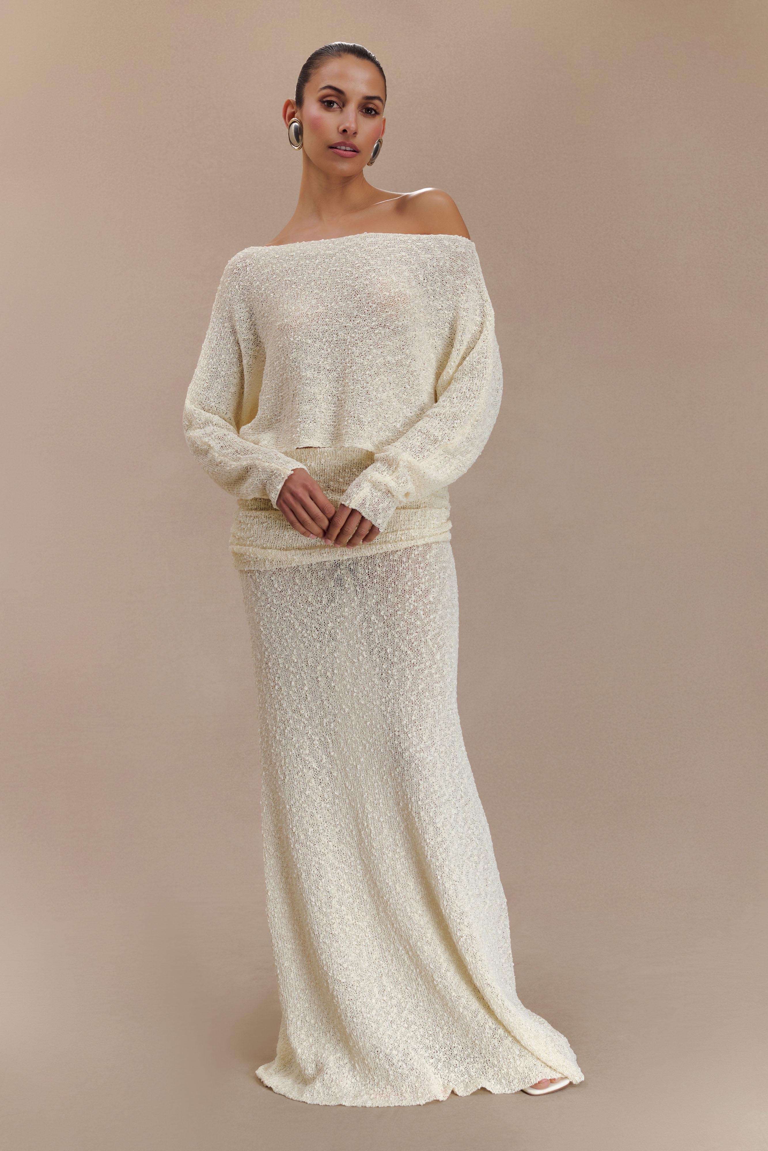 Petra Ruched Knit Maxi Skirt Ivory