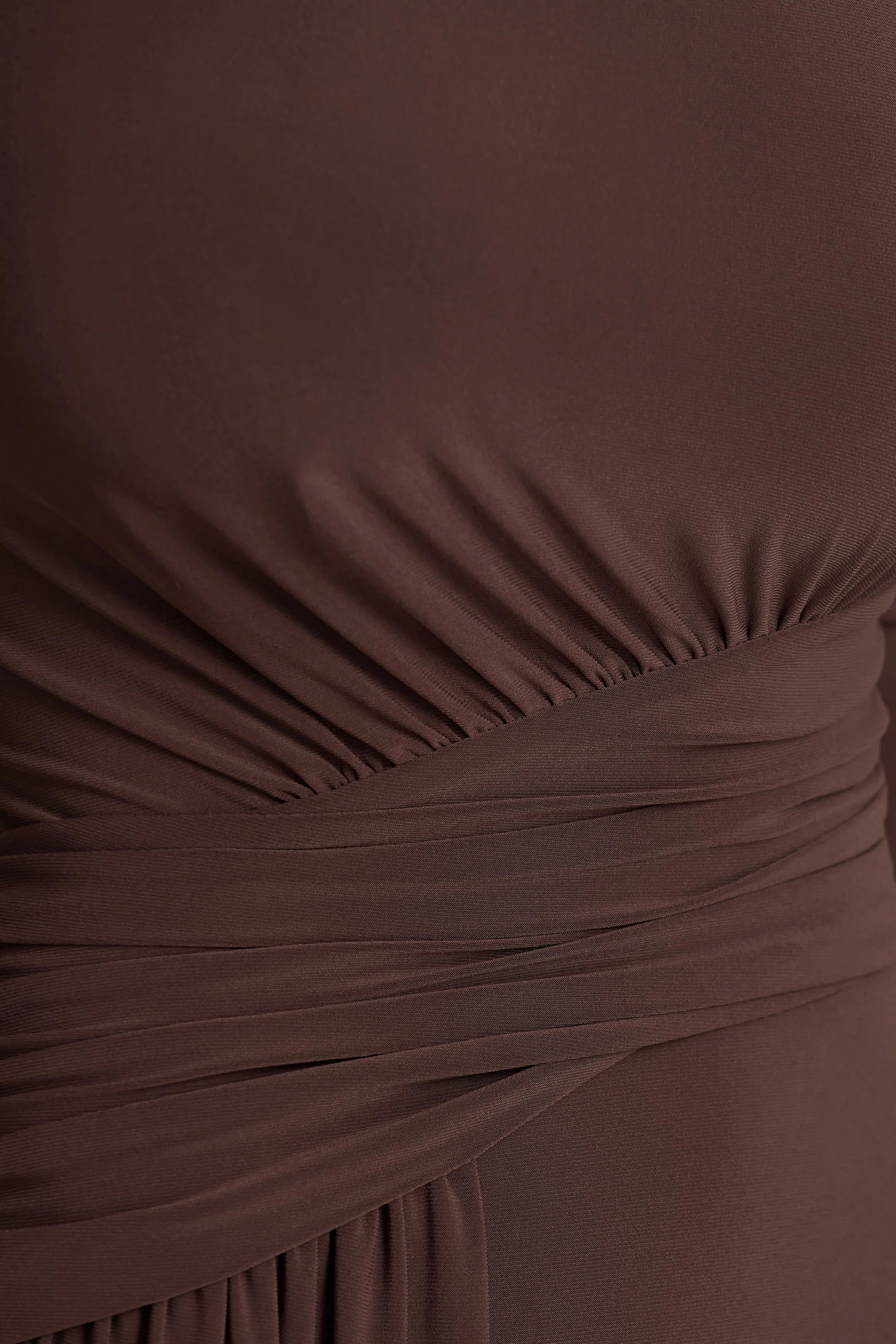 Virelle Brown Boat Neck Maxi Dress With Wrap Detail And Sash