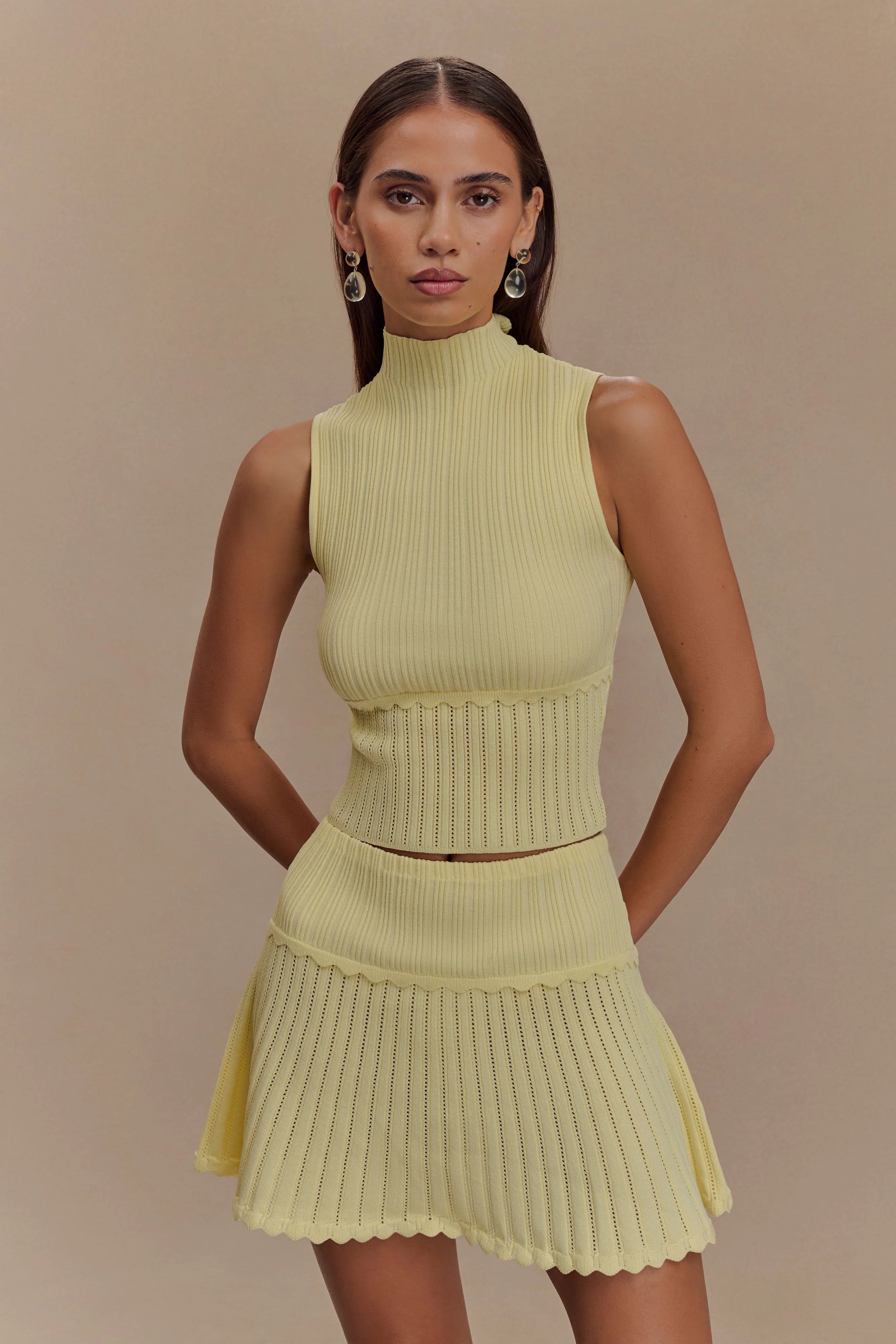 Indy Pointelle Knit Mini Skirt Lemon