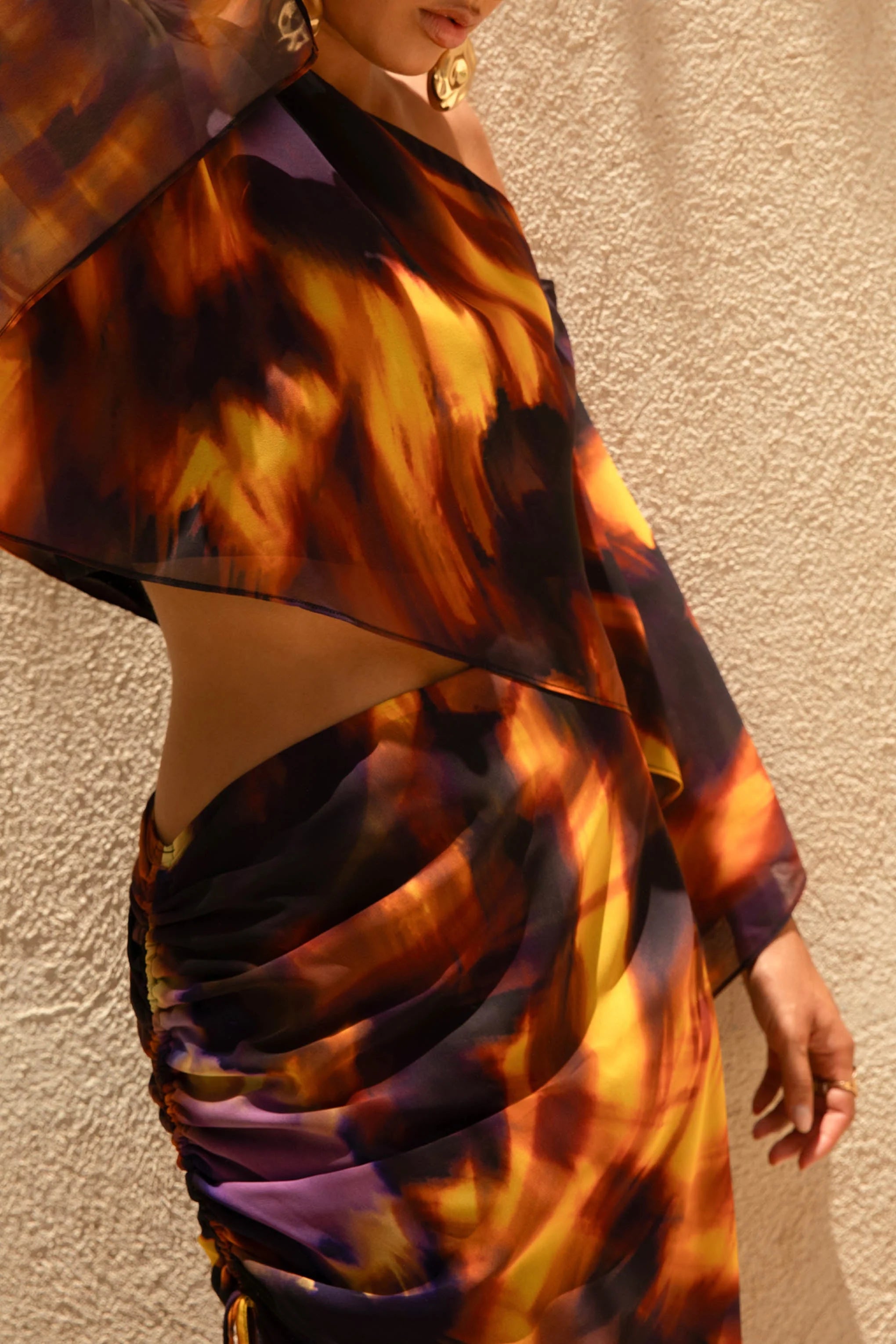 Nadine Smoke Print Asymmetric Maxi Skirt With Split