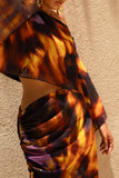 Nadine Smoke Print Asymmetric Maxi Skirt With Split